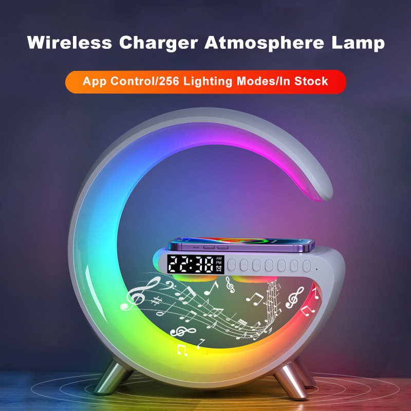 Intelligent G Shaped LED Lamp Bluetooth Speaker Wireless Charger Atmosphere Lamp App Control For Bedroom Home Decor
