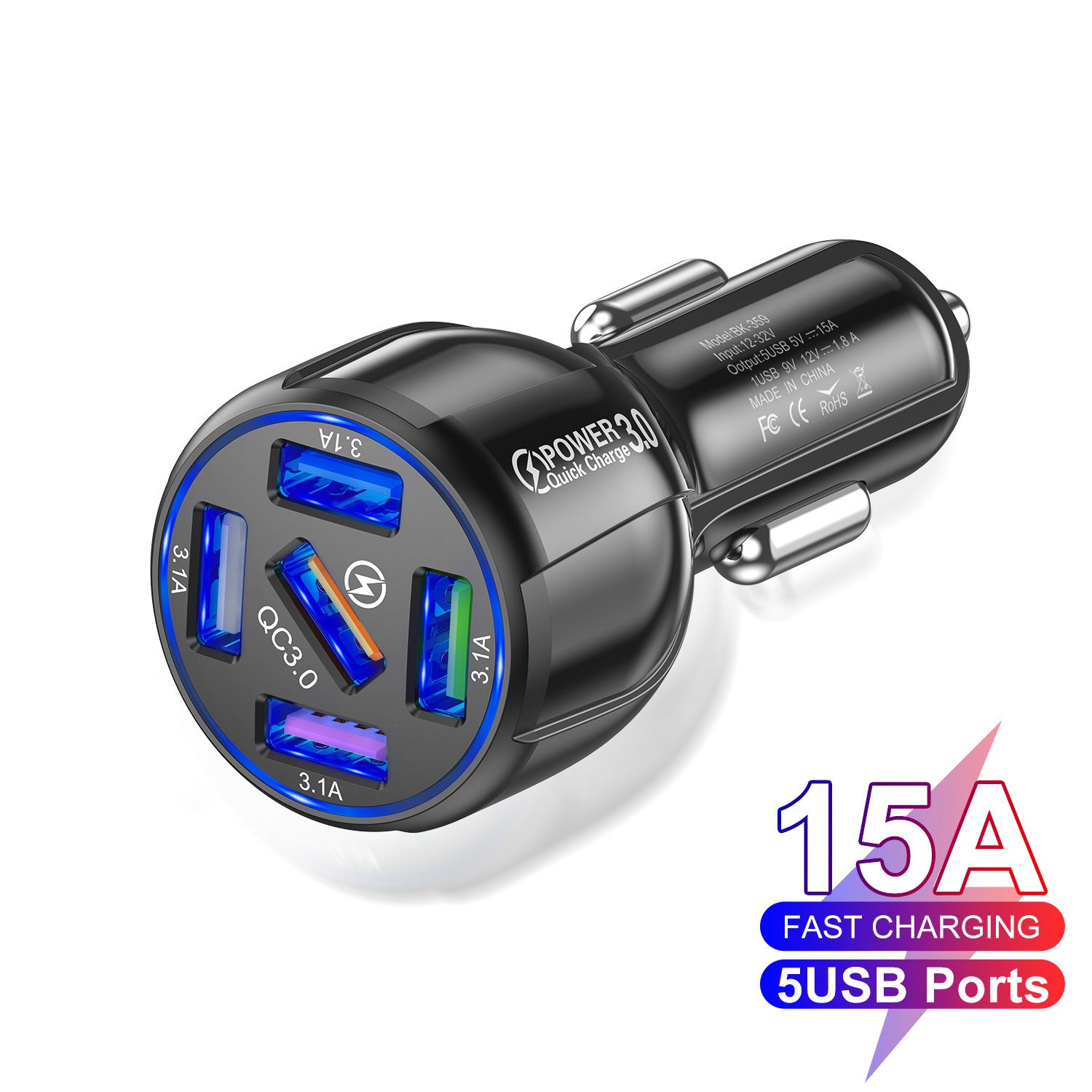 5-port 15A QC3.0 5USB Car Charger Fast Charge Car Charger One For Five Mobile Phone Car Charger