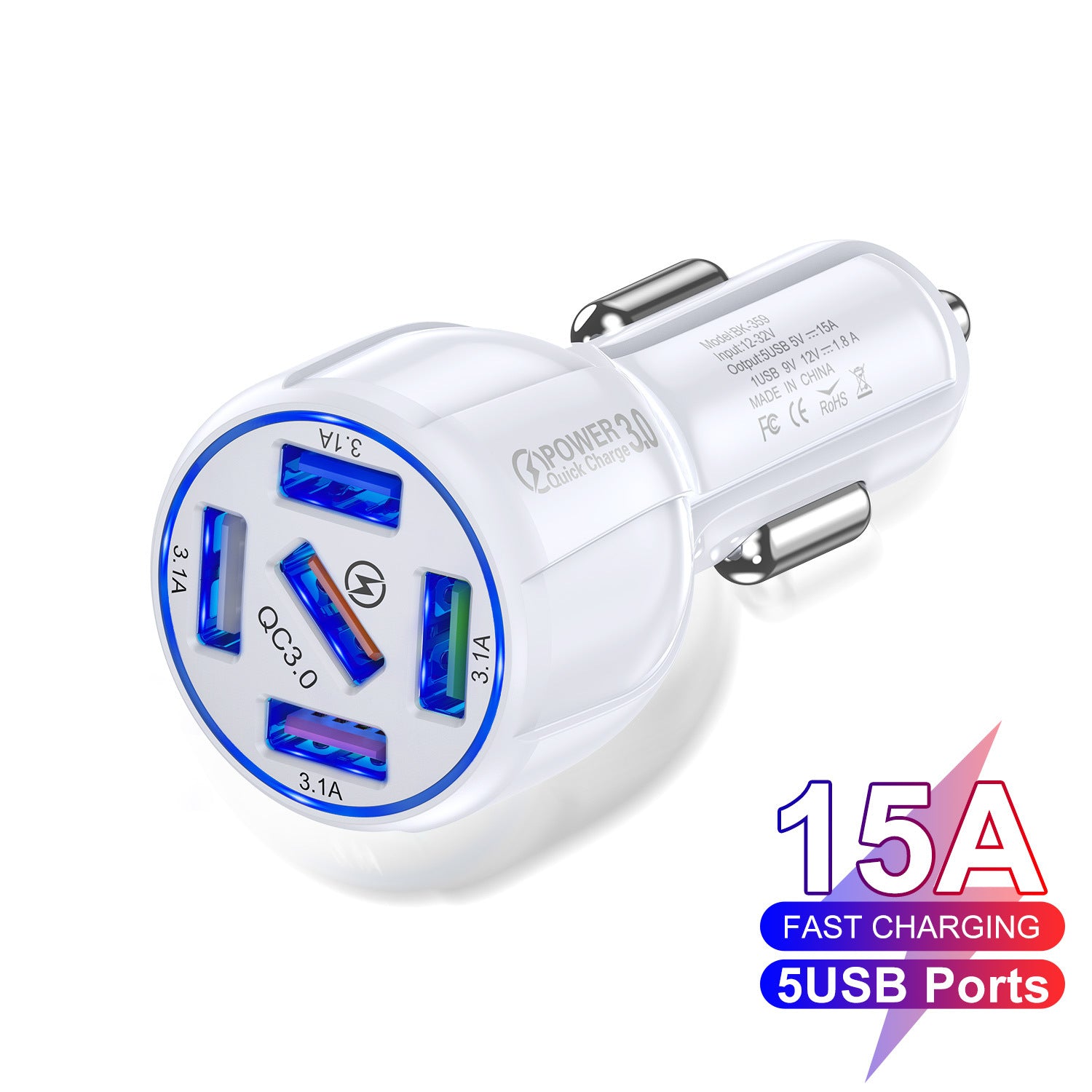 5-port 15A QC3.0 5USB Car Charger Fast Charge Car Charger One For Five Mobile Phone Car Charger