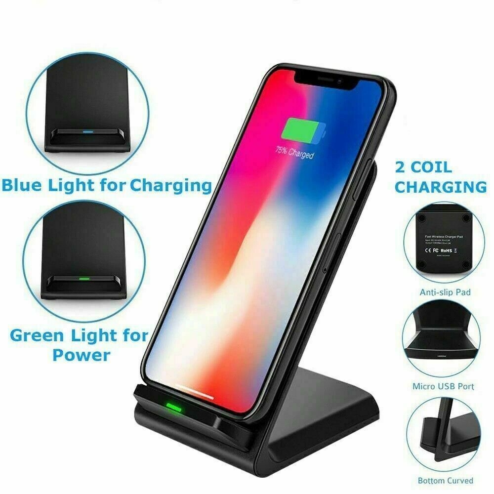 Fast Qi Wireless Charging Stand Dock Charger For iPhone and Android