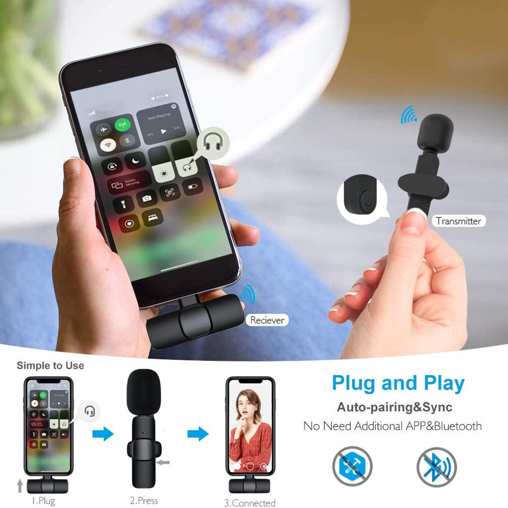 Wireless Lavalier Microphone Portable Audio Video Recording Mini Mic For iPhone Android Long Battery Life Live Broadcast Gaming